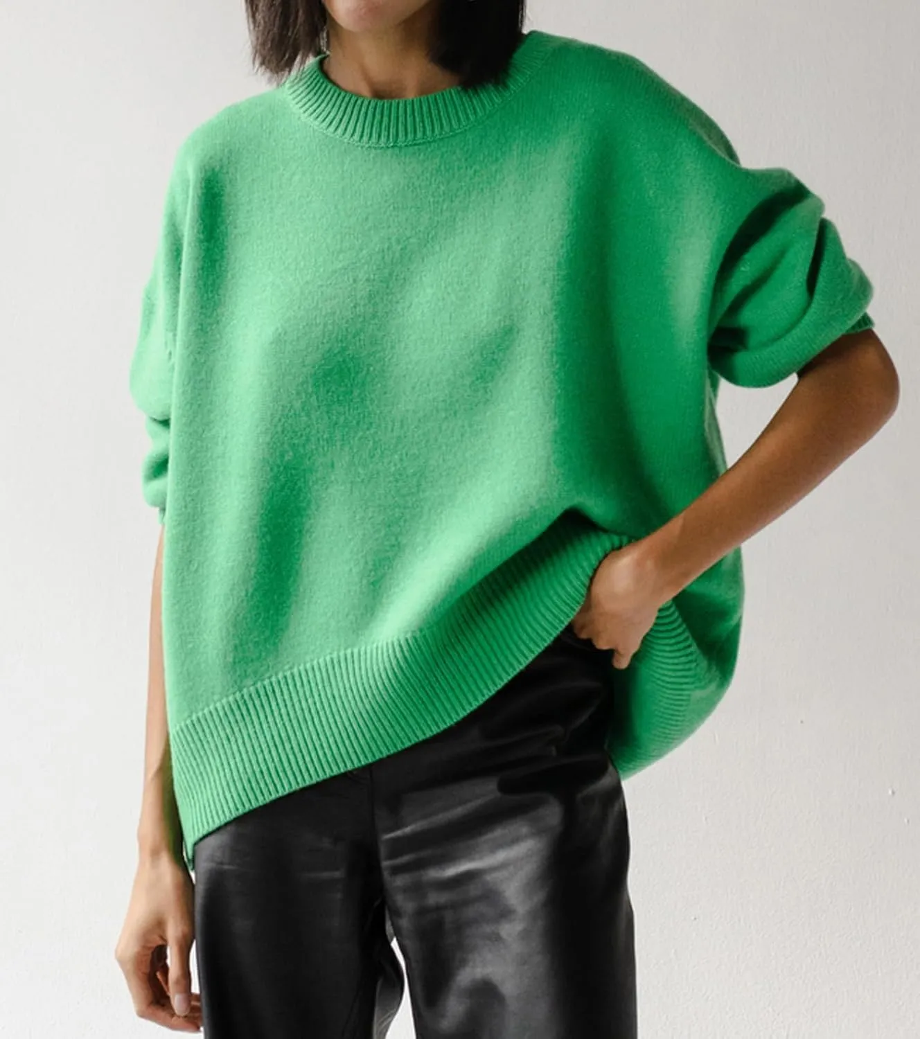 Ckikiou Oversized Crewneck Cute Slouchy High Low Sweater for Women Fall Winter Casual Long Sleeve Soft Knitted Pullover Top