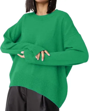 Ckikiou Oversized Crewneck Cute Slouchy High Low Sweater for Women Fall Winter Casual Long Sleeve Soft Knitted Pullover Top