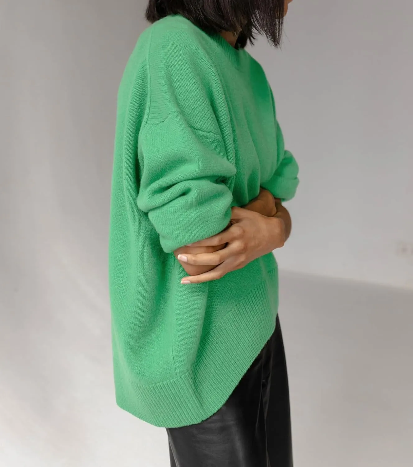 Ckikiou Oversized Crewneck Cute Slouchy High Low Sweater for Women Fall Winter Casual Long Sleeve Soft Knitted Pullover Top