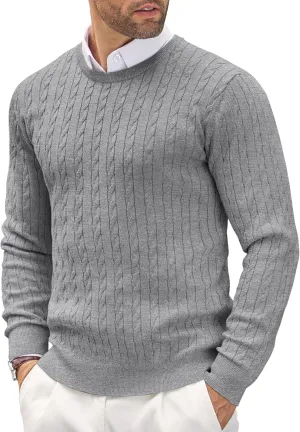 COOFANDY Men's Crewneck Knit Sweater Slim Fit Lightweight Casual Twist Patterned Cable Knitted Pullover