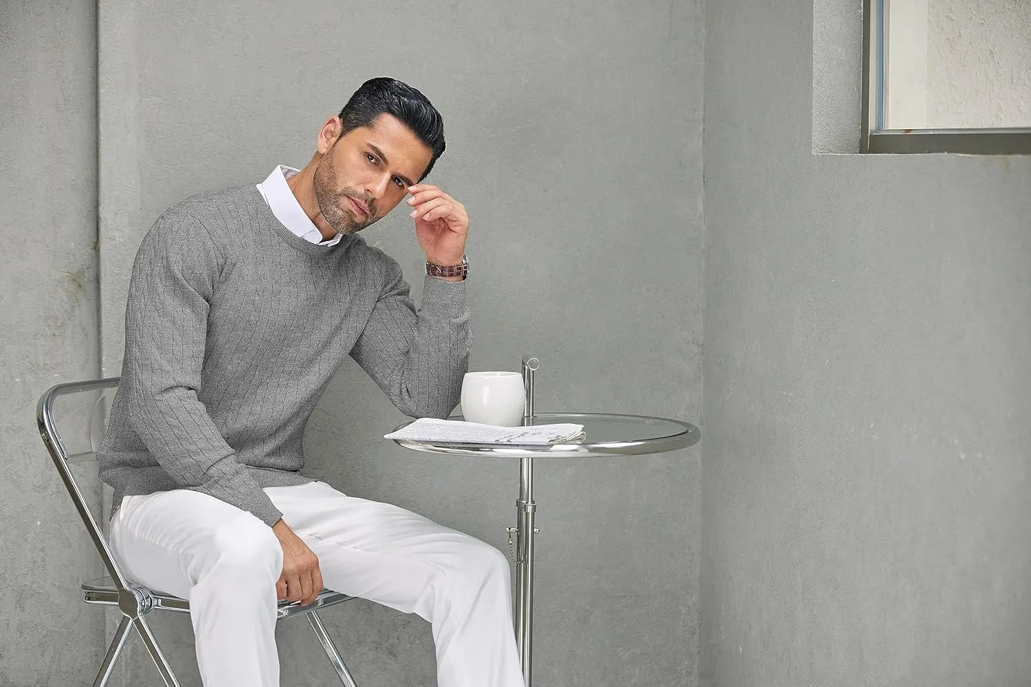 COOFANDY Men's Crewneck Knit Sweater Slim Fit Lightweight Casual Twist Patterned Cable Knitted Pullover