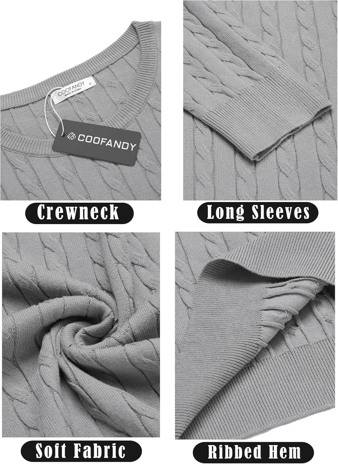 COOFANDY Men's Crewneck Knit Sweater Slim Fit Lightweight Casual Twist Patterned Cable Knitted Pullover