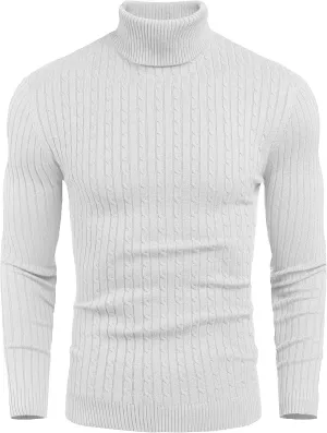 COOFANDY Men's Slim Fit Turtleneck Sweater Casual Twist Patterned Pullover Knitted Sweaters