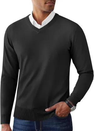 COOFANDY Men's V Neck Pullover Sweater Slim Fit Casual Dress Sweater Lightweight Knitted Sweaters