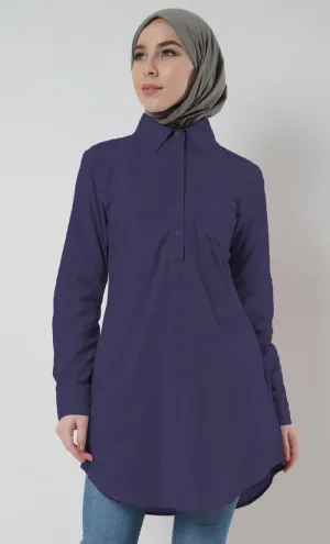 Cotton Button School Uniform Tunic for Women-Navy