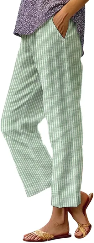Cotton Linen Capris Pants for Womens 2025 Knee Length Summer Straight Leg Loose Beach Shorts Trouser with Pocket