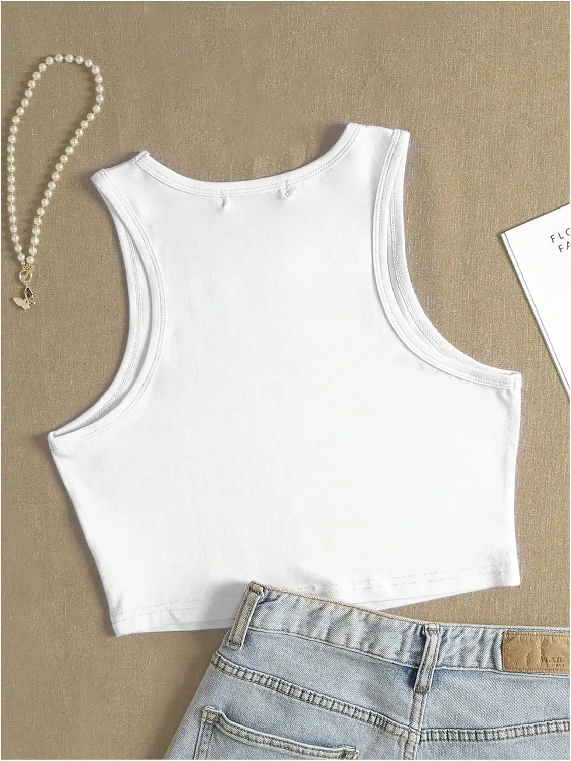 COZYEASE Women's Graphic Tank Top Crew Neck Sleeveless Crop Tops Slim Fit Summer Top
