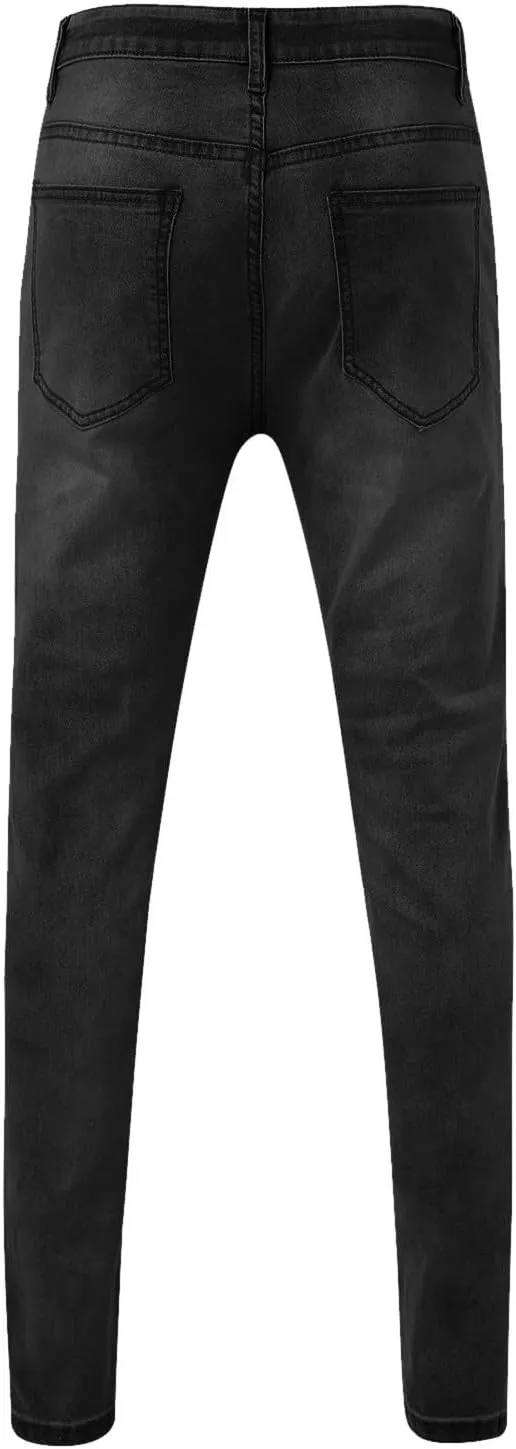 CRNTCEM Mens Ripped Skinny Distressed Jeans Tapered Leg Moto Biker Long Denim Pants Slim Fit Stretch Work Commute Jean Pants