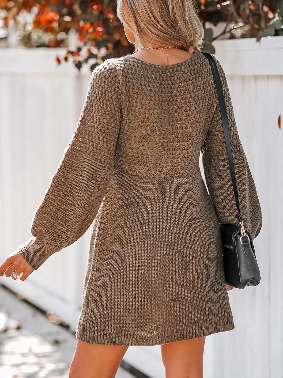 CUPSHE Women's Sweater Dress V Neck Honeycomb Long Sleeve Textured Fall Casual Knit Pullover Dresses