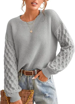 CUPSHE Women's Sweater Long Sleeve Crewneck Sweaters Cable Knit Jumper Tops