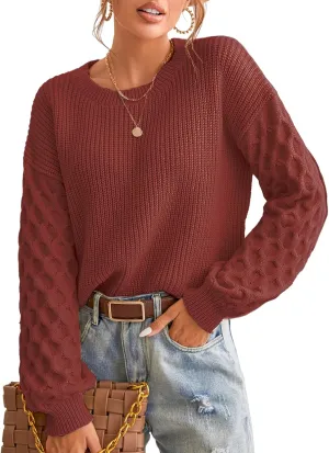 CUPSHE Women's Sweater Long Sleeve Crewneck Sweaters Cable Knit Jumper Tops