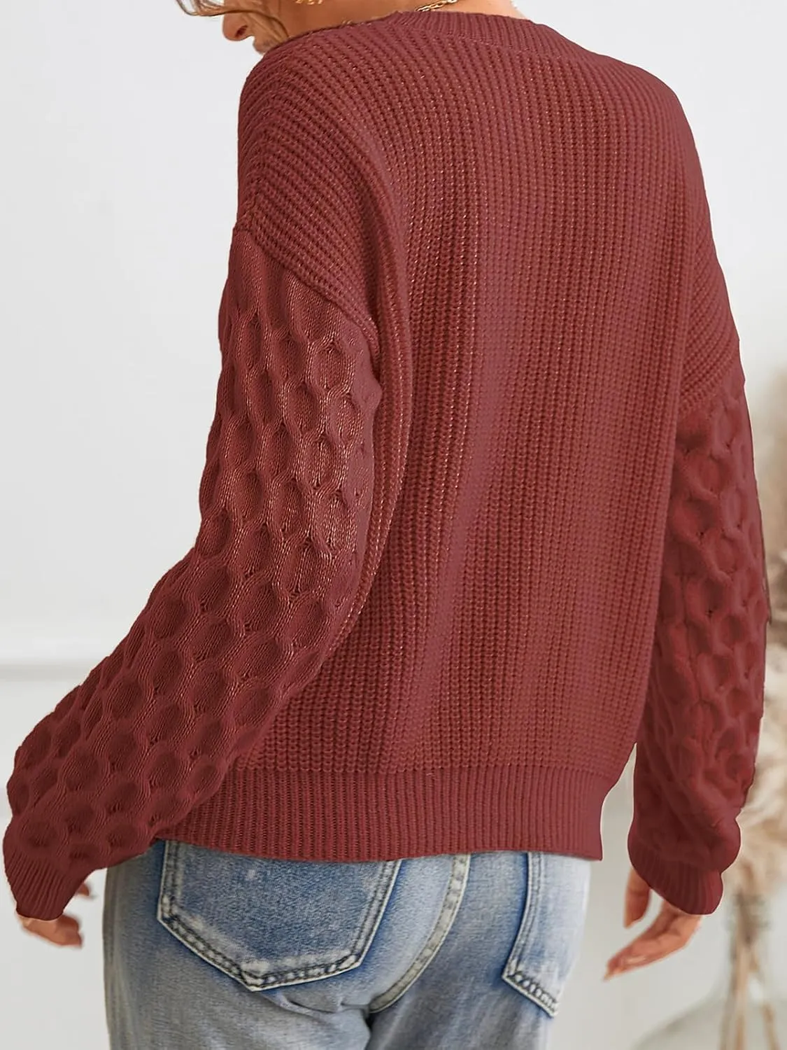 CUPSHE Women's Sweater Long Sleeve Crewneck Sweaters Cable Knit Jumper Tops