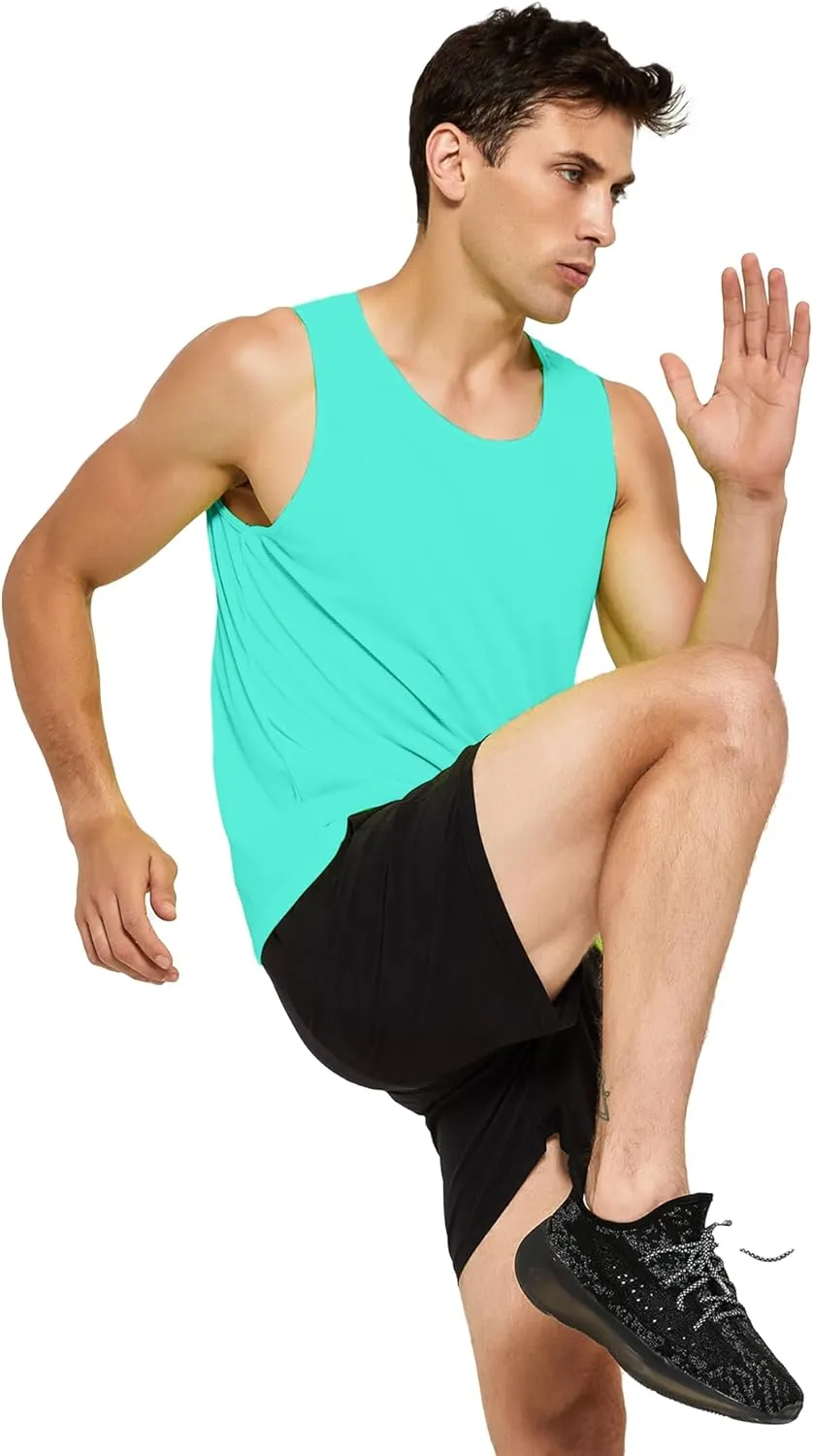 DEMOZU Men's Neon Running Tank Top Workout Gym Athletic Swim Marathon Tank Top
