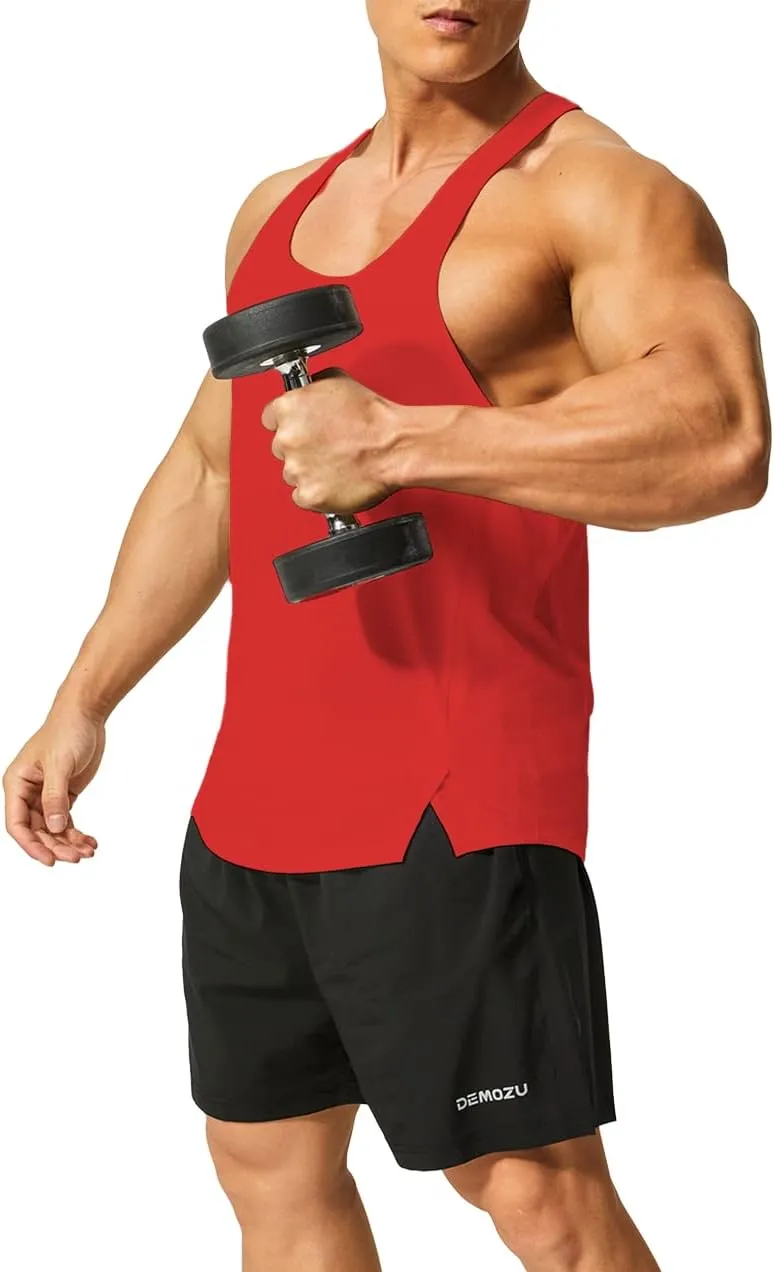 DEMOZU Men's Y Back Stringer Tank Top Bodybuilding Muscle Workout Athletic Running Gym Tank Top
