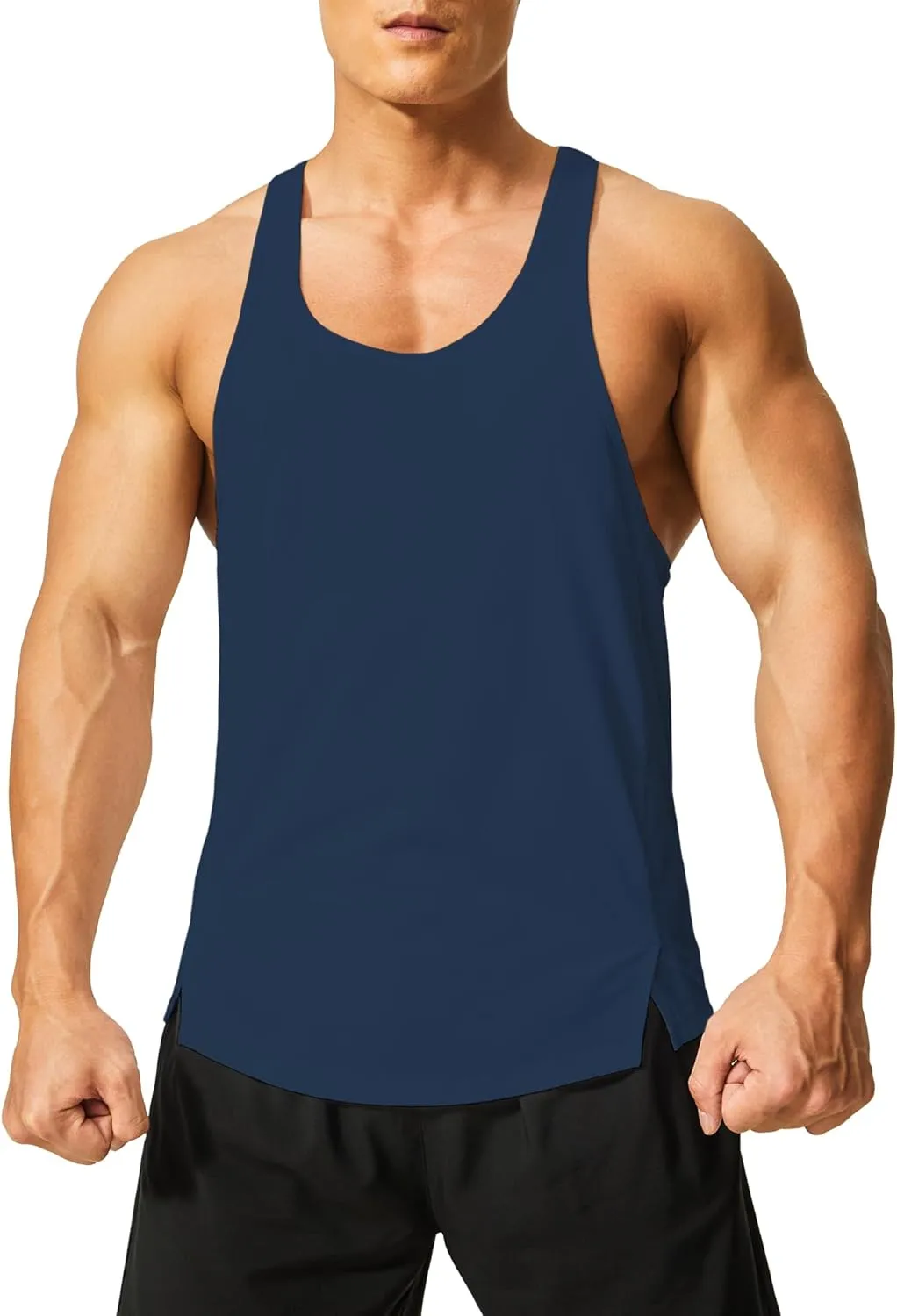DEMOZU Men's Y Back Stringer Tank Top Bodybuilding Muscle Workout Athletic Running Gym Tank Top