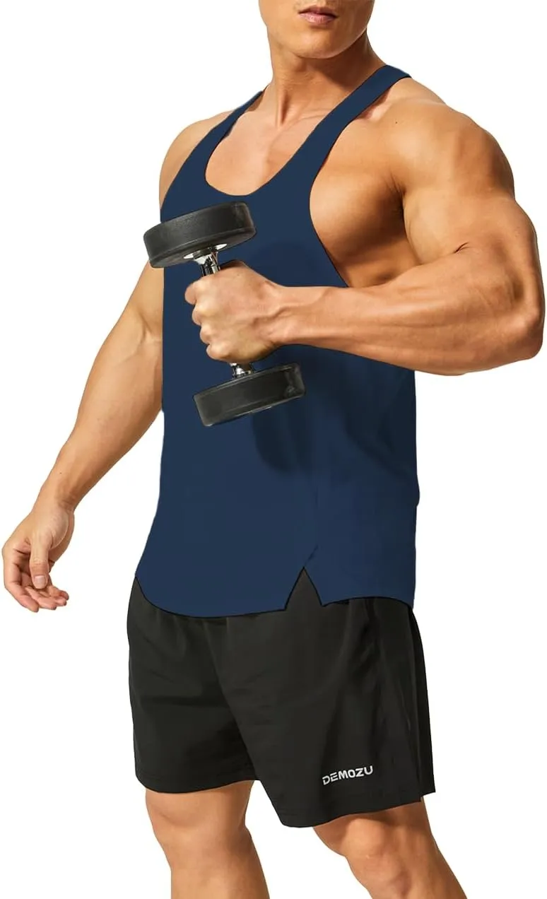 DEMOZU Men's Y Back Stringer Tank Top Bodybuilding Muscle Workout Athletic Running Gym Tank Top
