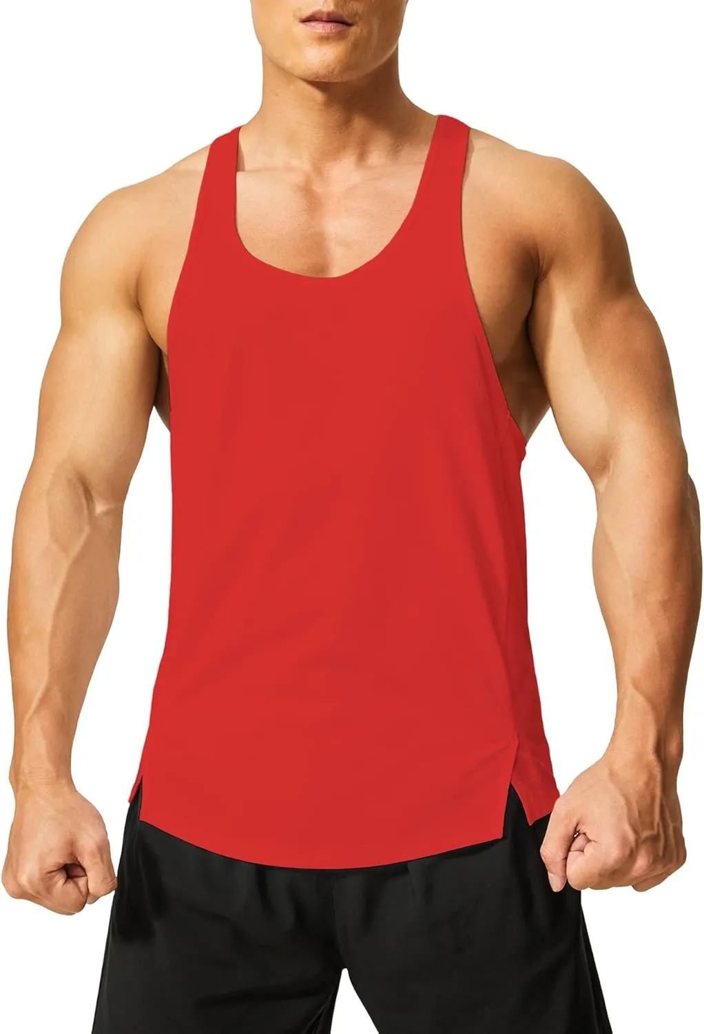 DEMOZU Men's Y Back Stringer Tank Top Bodybuilding Muscle Workout Athletic Running Gym Tank Top