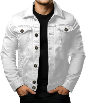 Denim Jackets for Men Button Down Casual Jean Jackets Long Sleeve Lapel Fashion Loose Fit Comfy Coat with Pockets