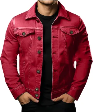 Denim Jackets for Men Button Down Casual Jean Jackets Long Sleeve Lapel Fashion Loose Fit Comfy Coat with Pockets