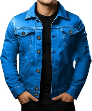 Denim Jackets for Men Button Down Casual Jean Jackets Long Sleeve Lapel Fashion Loose Fit Comfy Coat with Pockets