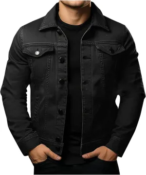 Denim Jackets for Men Button Down Casual Jean Jackets Long Sleeve Lapel Fashion Loose Fit Comfy Coat with Pockets