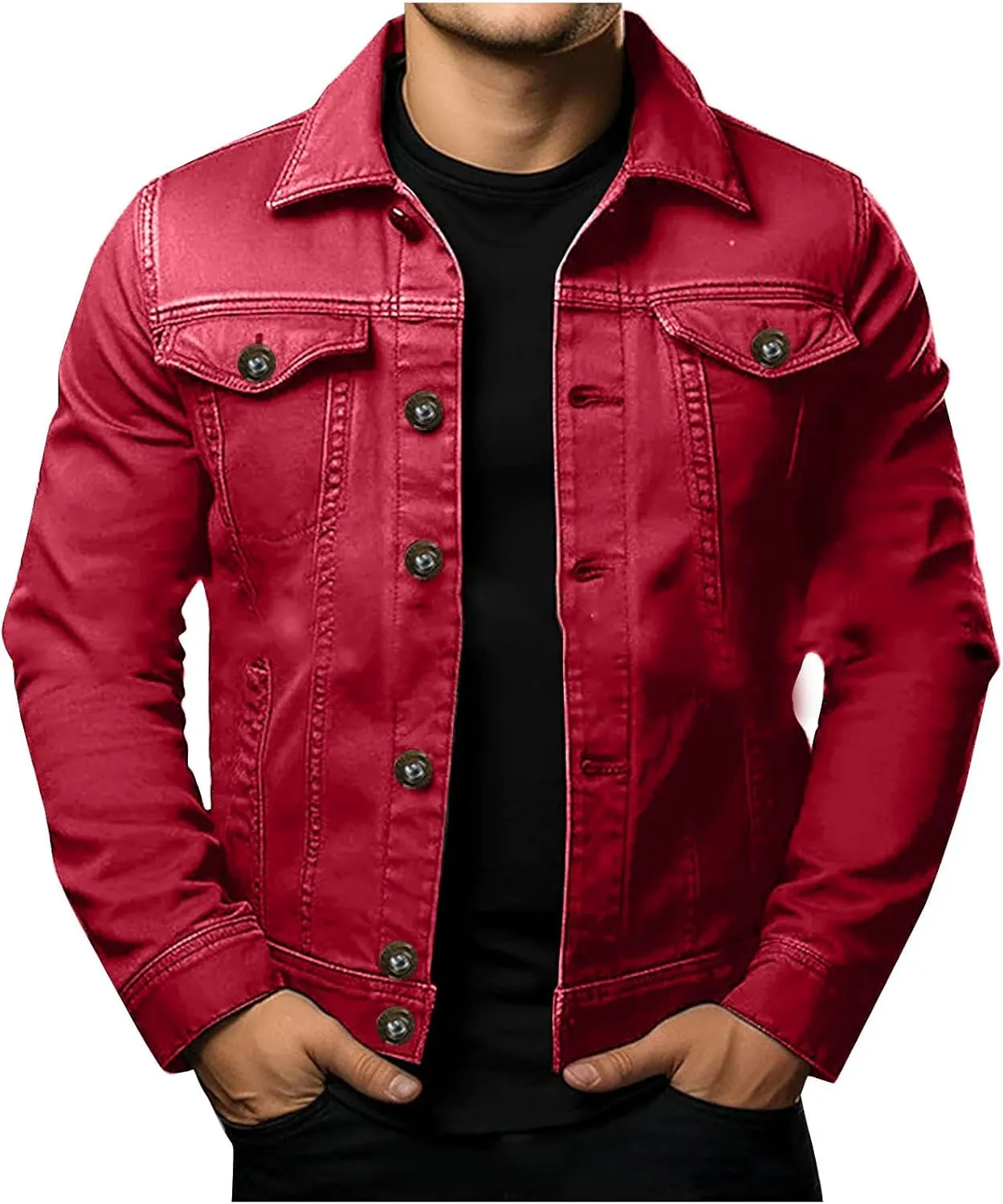 Denim Jackets for Men Button Down Casual Jean Jackets Long Sleeve Lapel Fashion Loose Fit Comfy Coat with Pockets