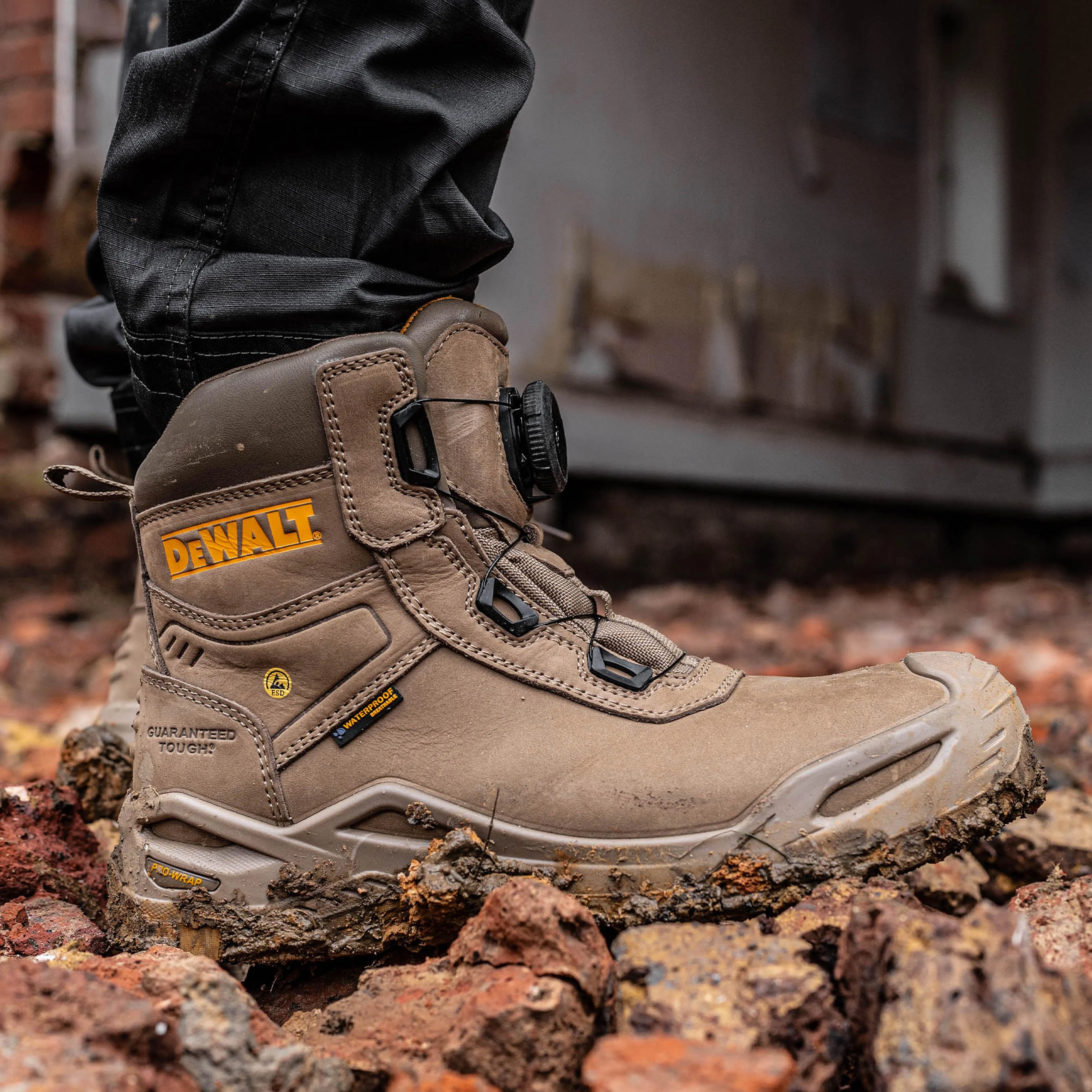 DEWALT Lander Mens Waterproof, BOA®, Nubuck Leather, Wide Fit, Non-Metallic Safety Toe Work Boot