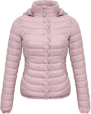 DGHM-JLMY Women Buttons Retro Short Cotton-Padded Jacket Slim Detachable Hood Winter Coat Quilted Thicken Puffer Jacket