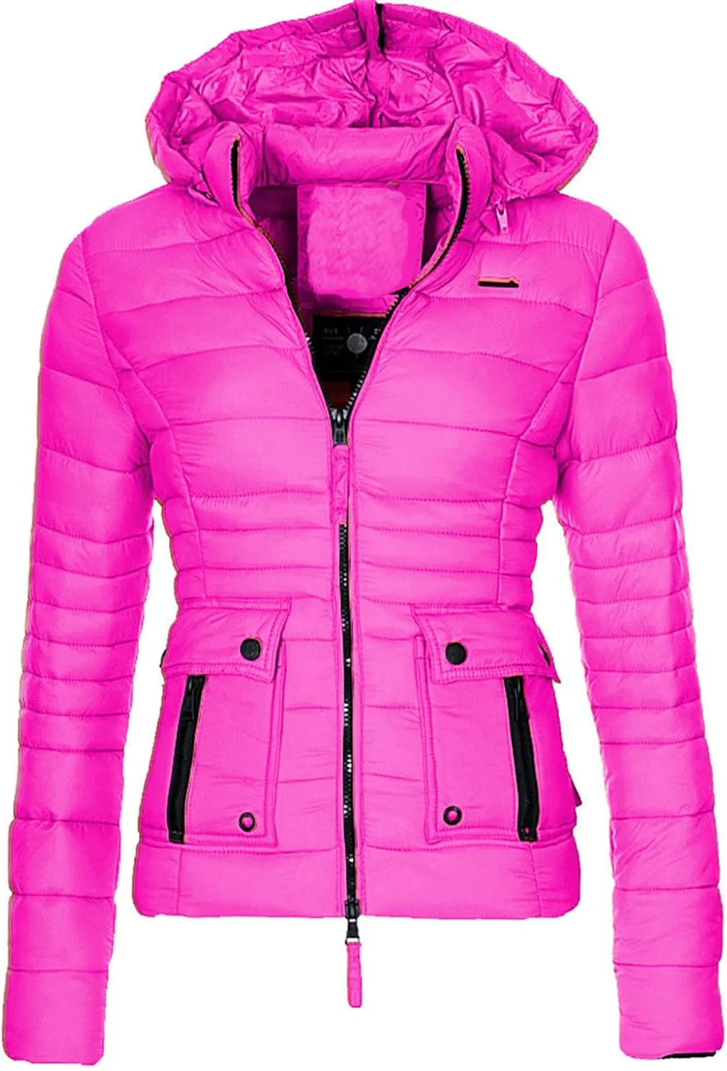 DGHM-JLMY Women Slim Cotton Padded Jacket Winter Hood Coat Quilted Thicken Puffer with Removable Hood Warm Down Puffer Jacket