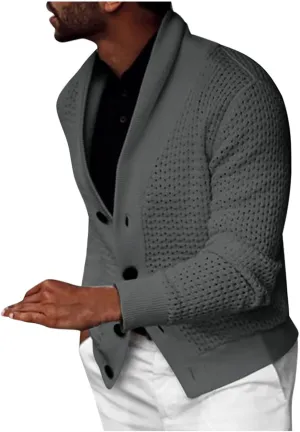 Dgoopd Mens Long Sleeve Cardigan Sweater Casual Shawl Collar Buttons Down Cable Knit Sweater Solid Color Winter Sweater