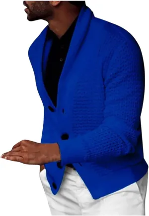 Dgoopd Mens Long Sleeve Cardigan Sweater Casual Shawl Collar Buttons Down Cable Knit Sweater Solid Color Winter Sweater
