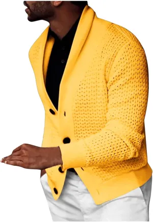 Dgoopd Mens Long Sleeve Cardigan Sweater Casual Shawl Collar Buttons Down Cable Knit Sweater Solid Color Winter Sweater