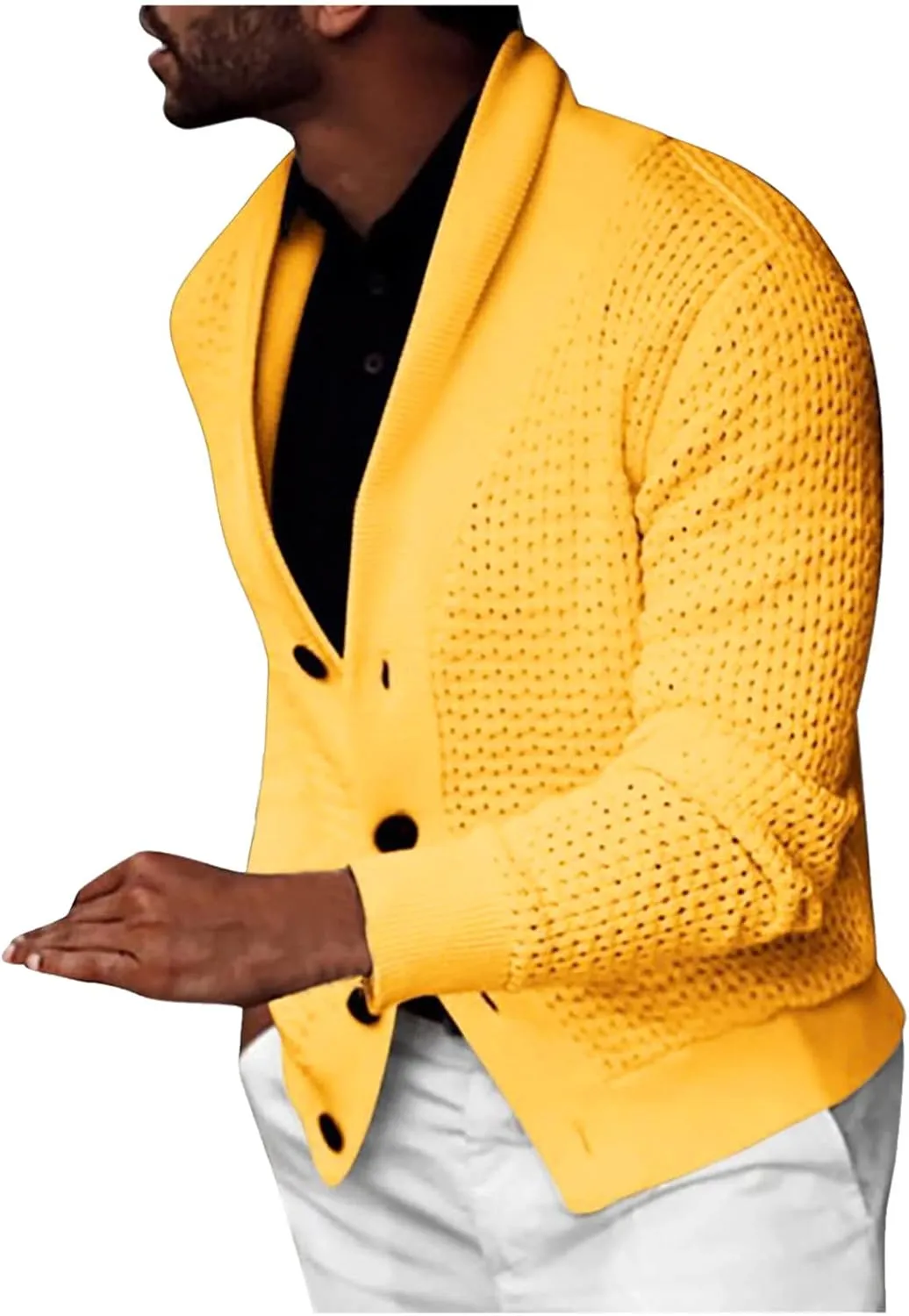 Dgoopd Mens Long Sleeve Cardigan Sweater Casual Shawl Collar Buttons Down Cable Knit Sweater Solid Color Winter Sweater