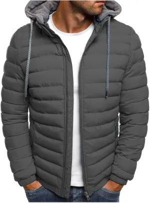 Dgoopd Men's Packable Puffer Jacket Detachable Hood Lightweight Winter Jacket Down Bubble Coat Winter Quilted Padded Jacket