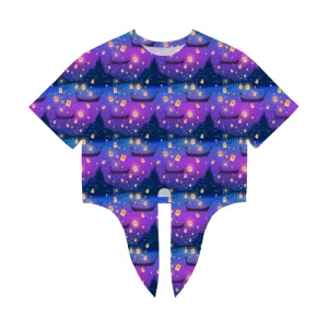 Disney Tangled Rapunzel Floating Lanterns Women's Tie Front Crop Top
