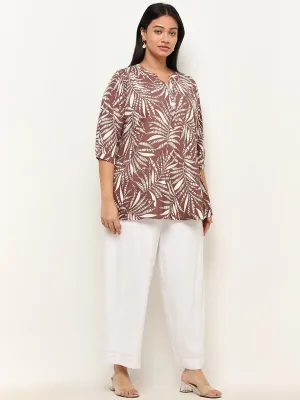 Diza Dark Brown Leaf Printed Straight Kurti