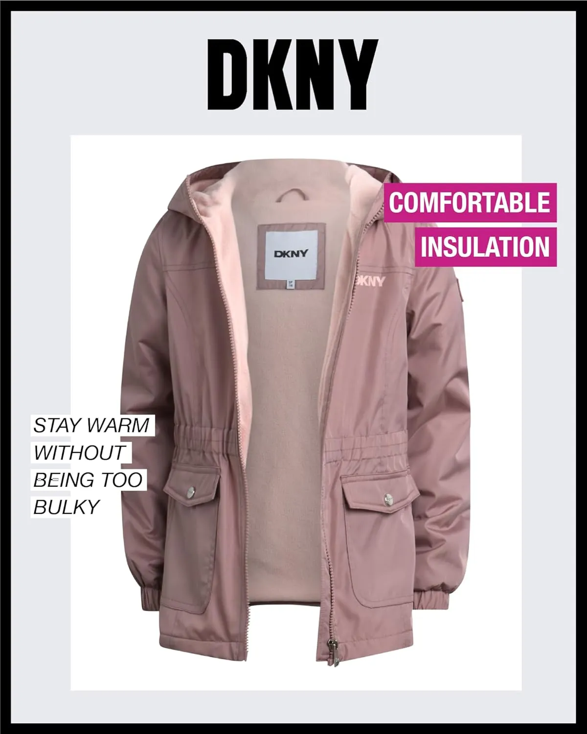 DKNY Girls' Jacket - Cozy Polar Fleece Lined Full Zip Up Jacket with Side Pockets - Athletic Jackets for Girls (7-16)