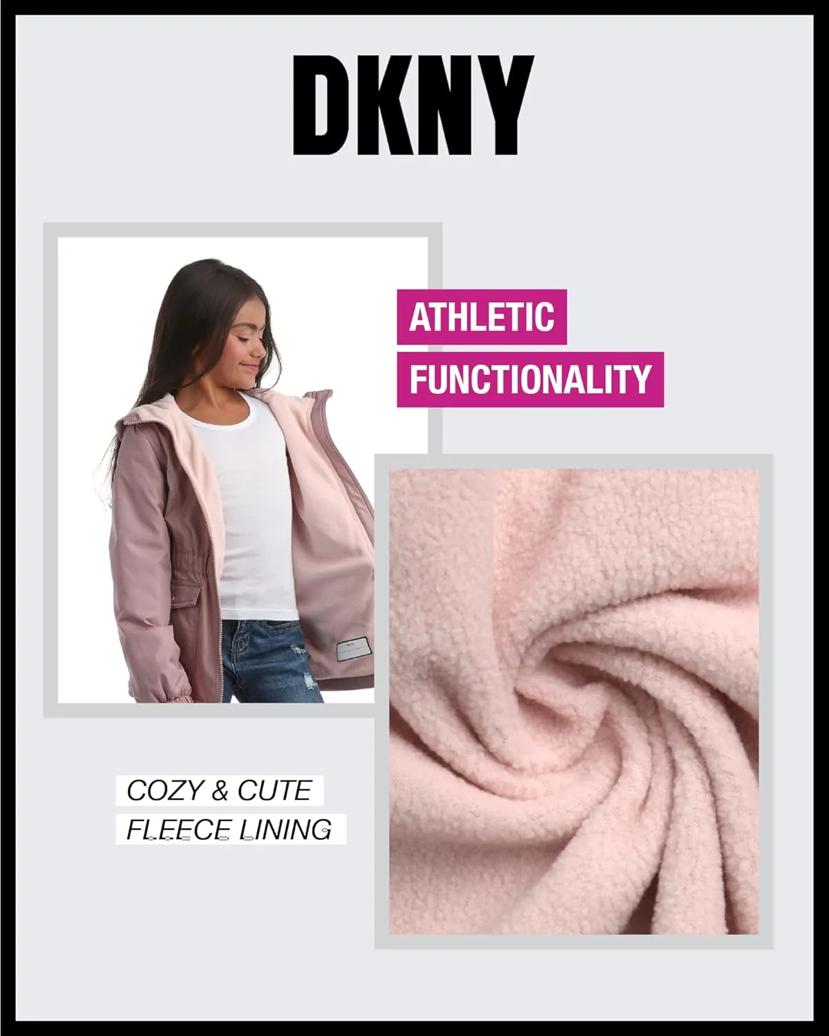 DKNY Girls' Jacket - Cozy Polar Fleece Lined Full Zip Up Jacket with Side Pockets - Athletic Jackets for Girls (7-16)