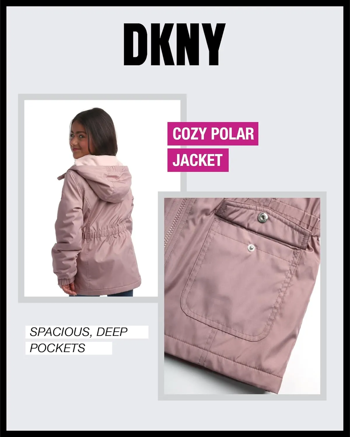 DKNY Girls' Jacket - Cozy Polar Fleece Lined Full Zip Up Jacket with Side Pockets - Athletic Jackets for Girls (7-16)