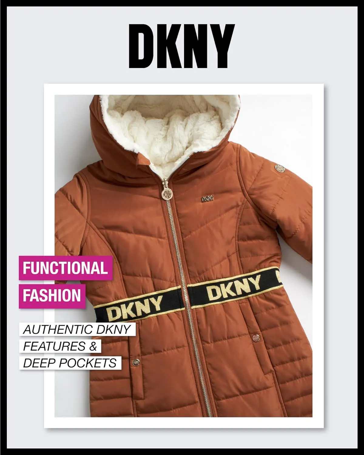 DKNY Girls Jacket  Reversible Heavyweight Quilted Parka Coat with Sherpa Lining  Reversible Jacket for Girls (4-16)