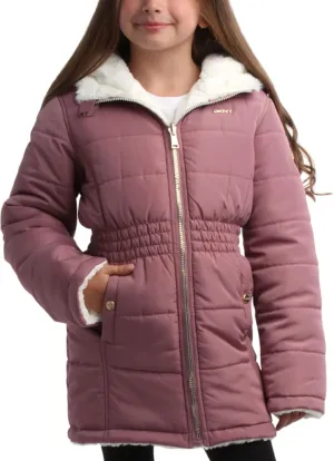 DKNY Girls Jacket  Reversible Heavyweight Quilted Parka Coat with Sherpa Lining  Reversible Jacket for Girls (4-16)