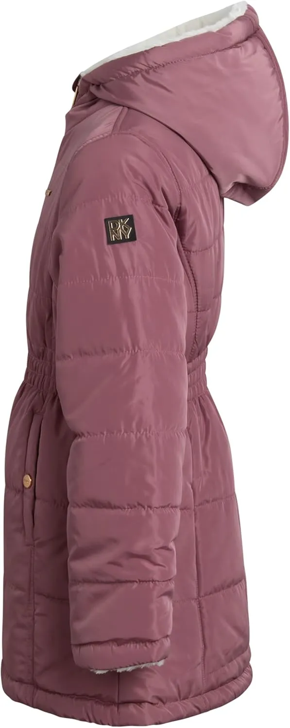 DKNY Girls Jacket  Reversible Heavyweight Quilted Parka Coat with Sherpa Lining  Reversible Jacket for Girls (4-16)