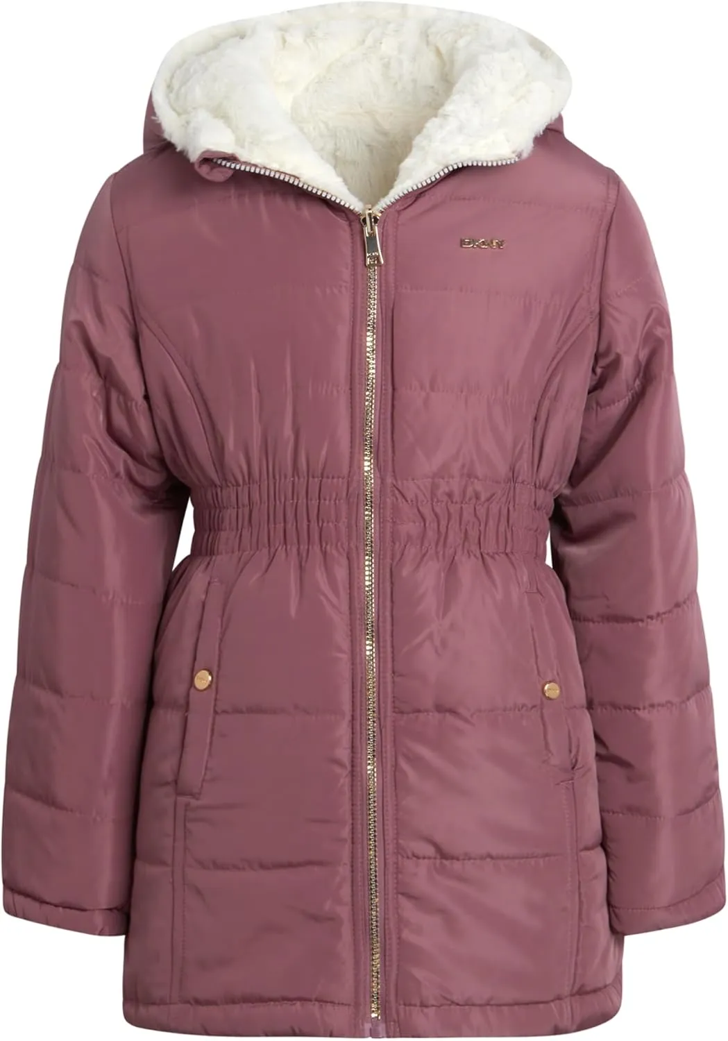 DKNY Girls Jacket  Reversible Heavyweight Quilted Parka Coat with Sherpa Lining  Reversible Jacket for Girls (4-16)