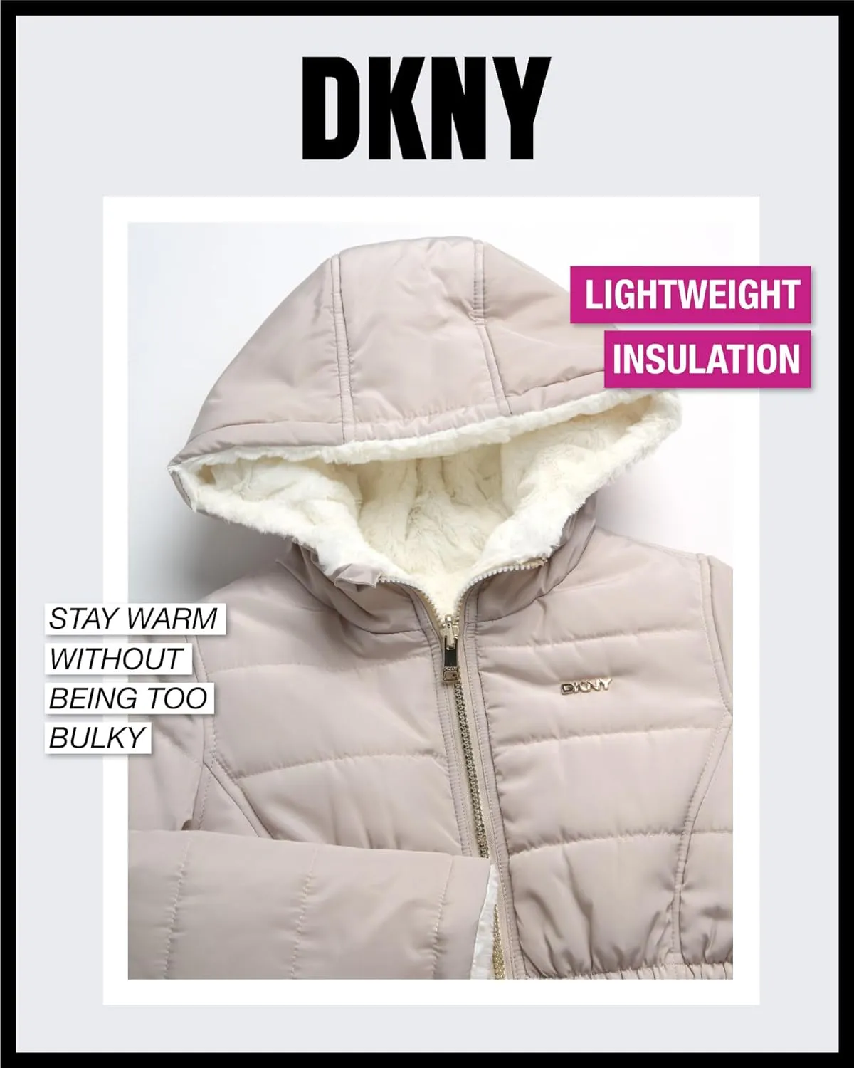 DKNY Girls Jacket  Reversible Heavyweight Quilted Parka Coat with Sherpa Lining  Reversible Jacket for Girls (4-16)