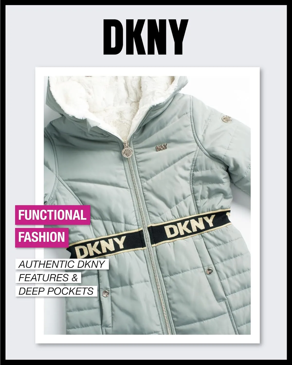 DKNY Girls Jacket  Reversible Heavyweight Quilted Parka Coat with Sherpa Lining  Reversible Jacket for Girls (4-16)