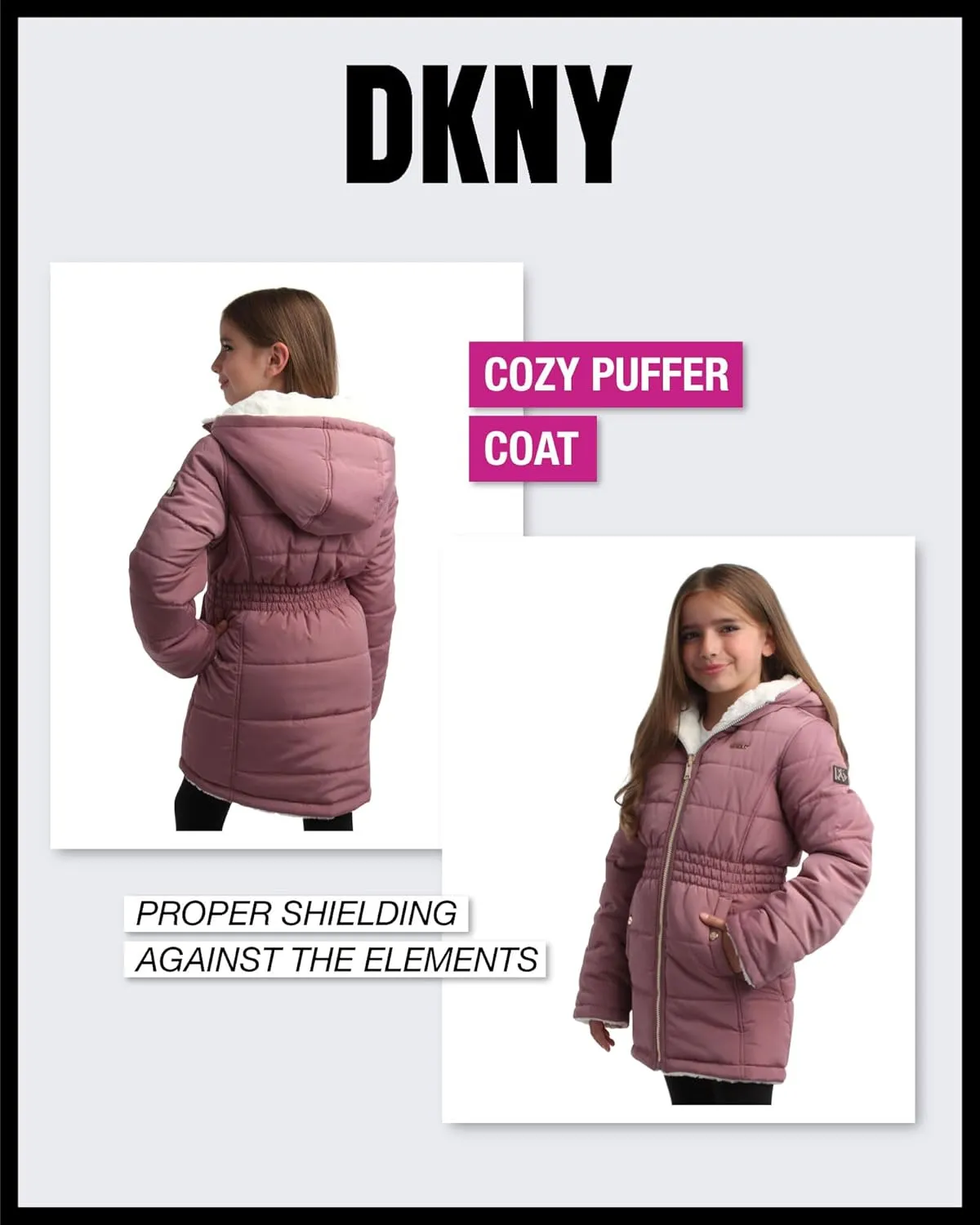 DKNY Girls Jacket  Reversible Heavyweight Quilted Parka Coat with Sherpa Lining  Reversible Jacket for Girls (4-16)