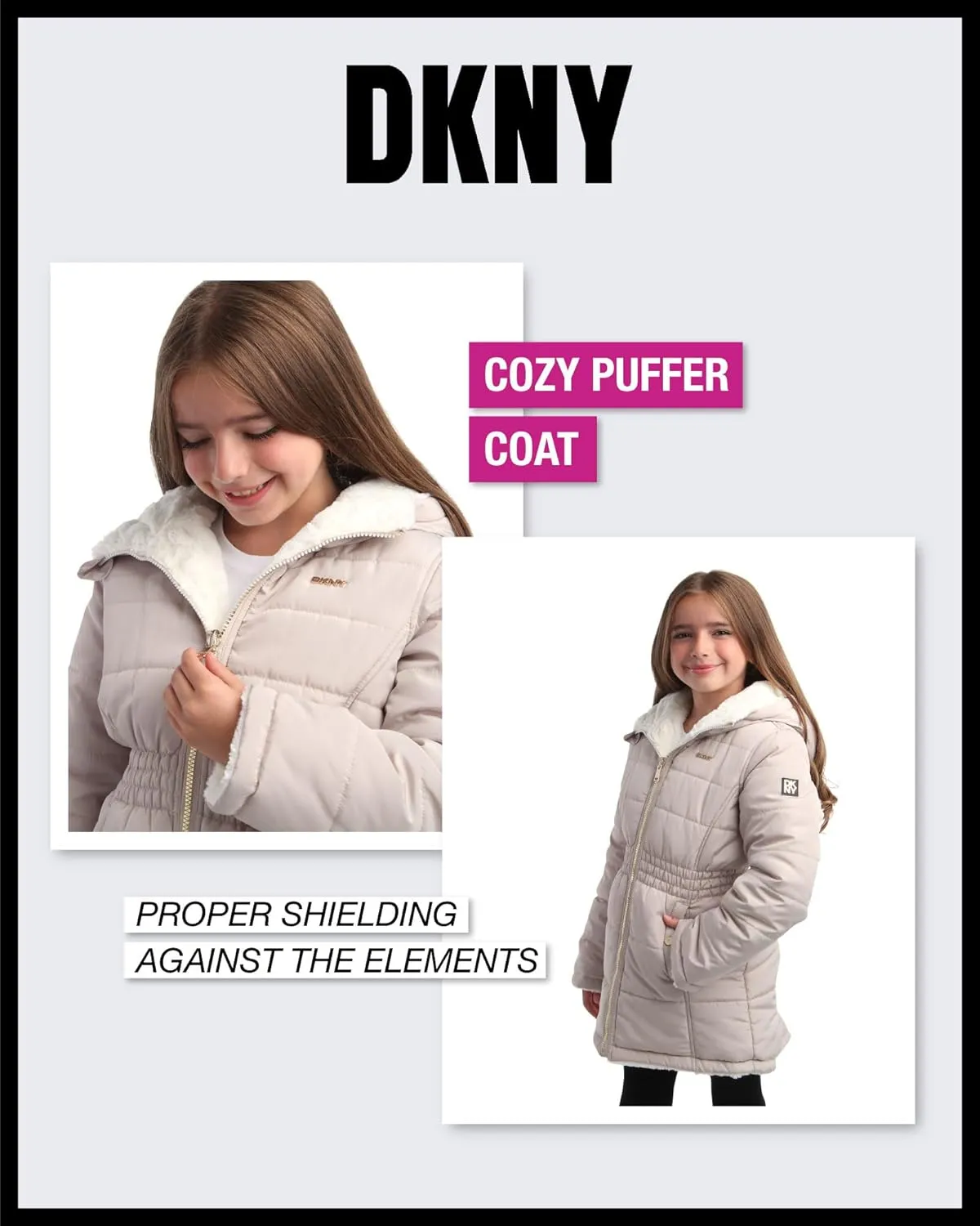 DKNY Girls Jacket  Reversible Heavyweight Quilted Parka Coat with Sherpa Lining  Reversible Jacket for Girls (4-16)
