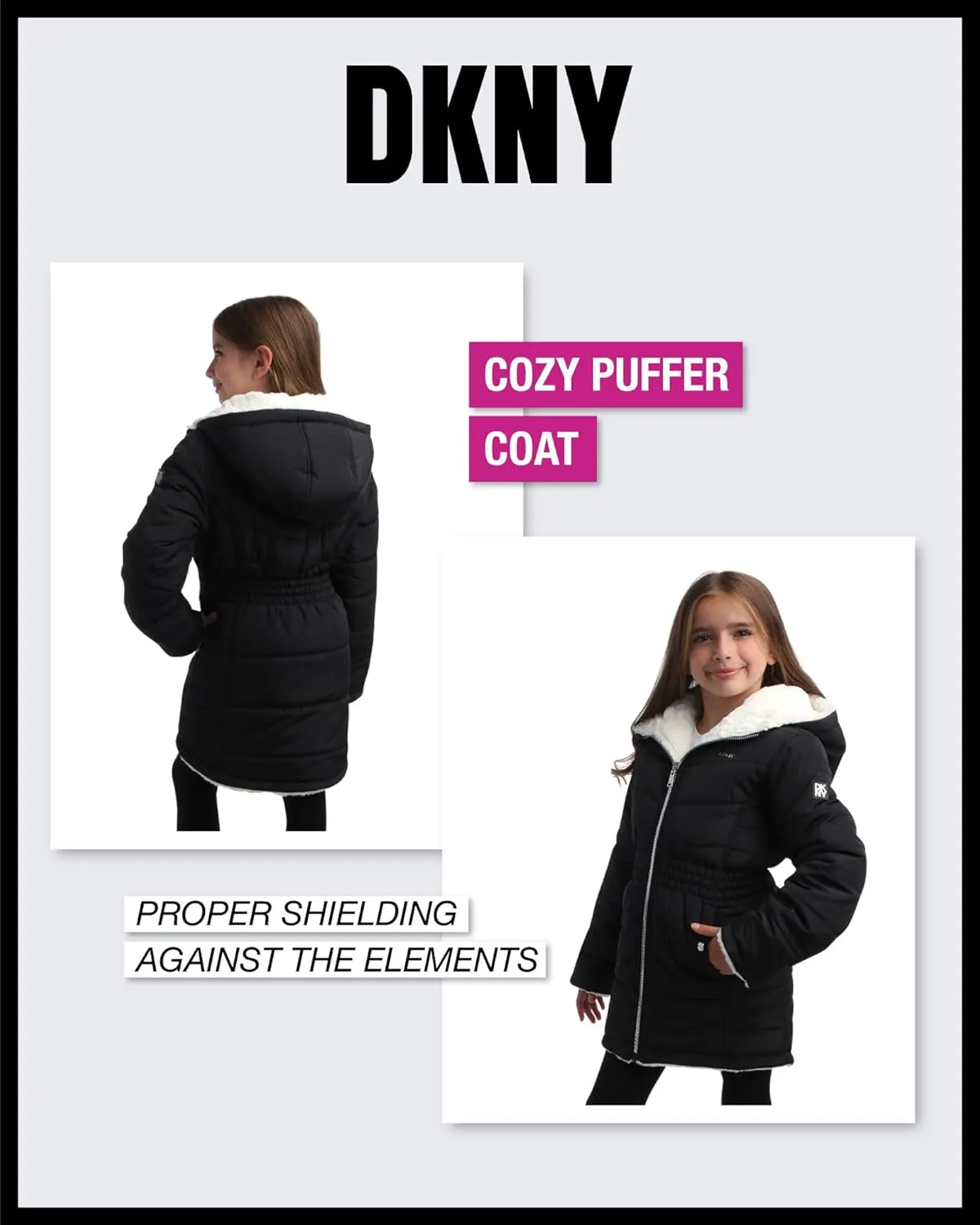DKNY Girls Jacket  Reversible Heavyweight Quilted Parka Coat with Sherpa Lining  Reversible Jacket for Girls (4-16)