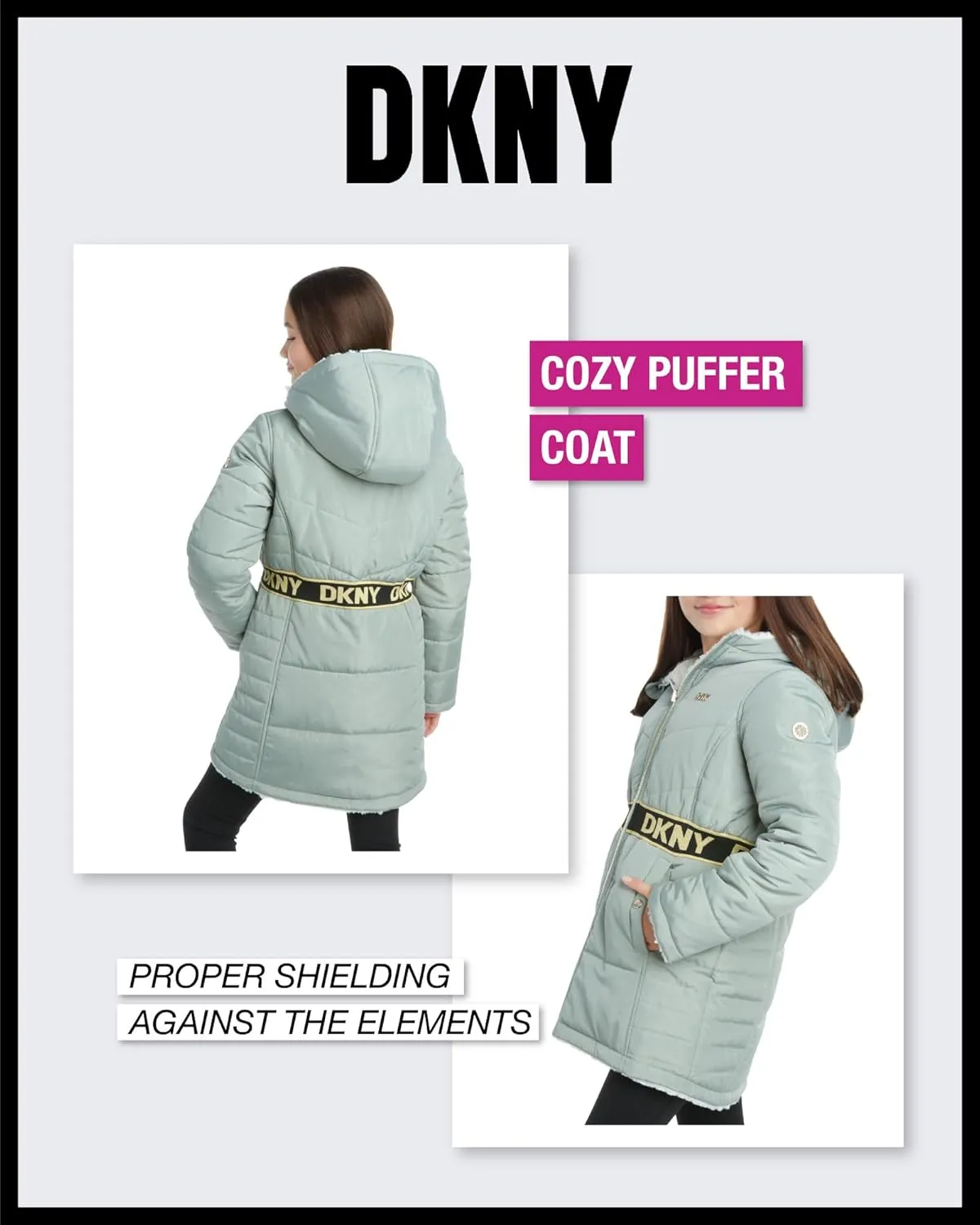 DKNY Girls Jacket  Reversible Heavyweight Quilted Parka Coat with Sherpa Lining  Reversible Jacket for Girls (4-16)