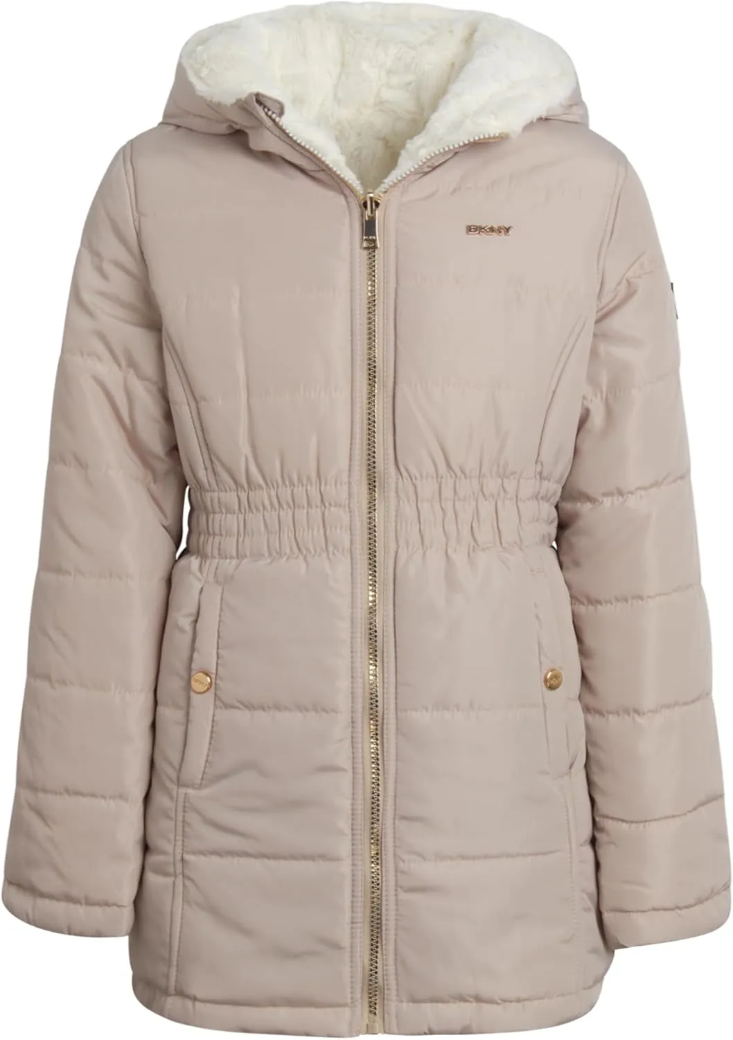 DKNY Girls Jacket  Reversible Heavyweight Quilted Parka Coat with Sherpa Lining  Reversible Jacket for Girls (4-16)